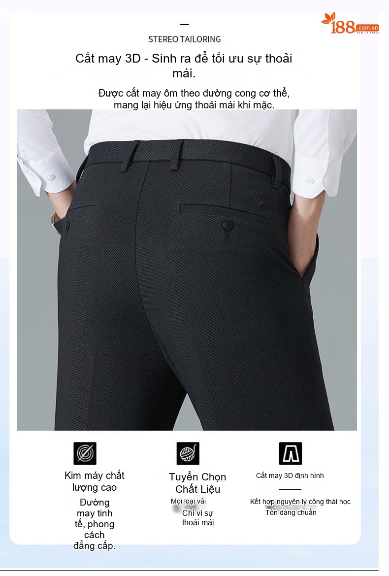 Quần Âu Nam Wool Dáng Suông Chống Nhăn Không Cần Là Màu Đen, Xanh Navy chi tiết 2