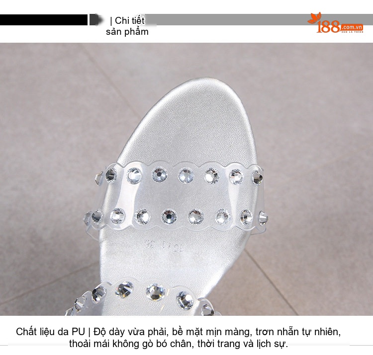 Dép Quai Ngang Nữ Đính Đá Chiều Cao Đế 10cm Phong Cách Hàn Quốc Màu Đen, Trắng chi tiết 2