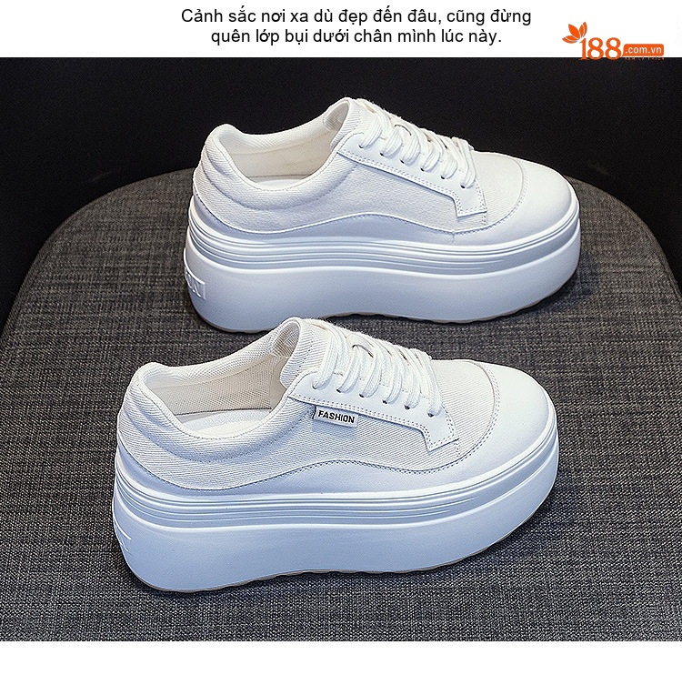 Giày Sneaker Nữ Vải Dệt Đế Dày Chiều Cao Đế Khoảng 8cm Màu Hồng, Trắng, Xám chi tiết 23