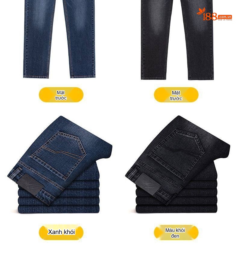Quần Jean Nam Ống Đứng Cotton Dáng Rộng Co Giãn Thoải Mái Màu Xanh, Đen chi tiết 12