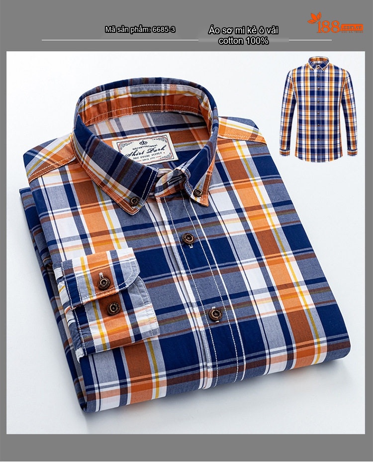 Áo Sơ Mi Tay Dài Nam Cotton Kẻ Caro Thời Trang Công Sở Hàng Ngày Màu Xanh, Đen, Đỏ, Xám... chi tiết 16
