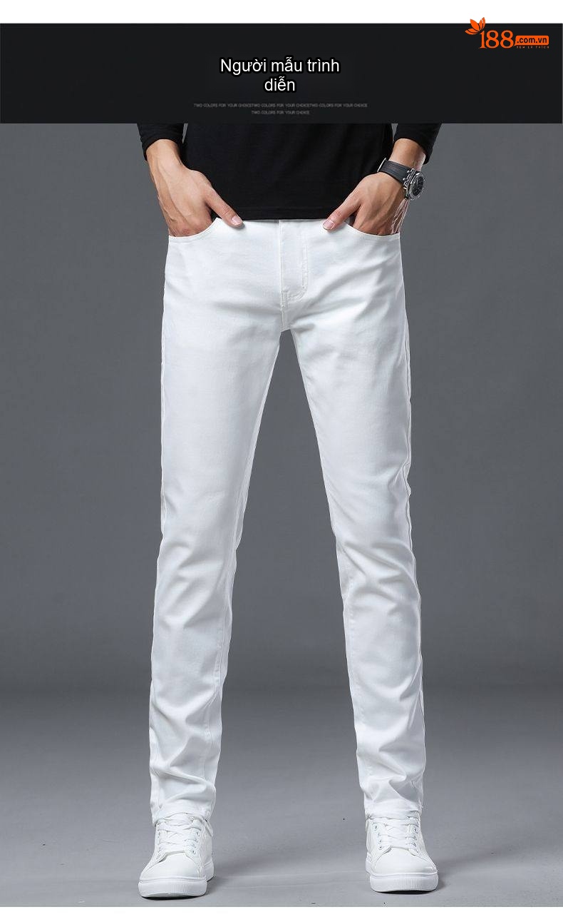 Quần Jean Dáng Ôm Nam Cotton Màu Trắng, Đen chi tiết 9