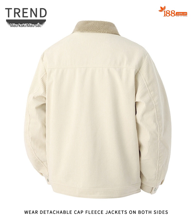 Áo Khoác Nam Cổ Bẻ Vải CORDUROY Dáng Bomber Màu Đen, Kem, Xanh Olive chi tiết 29