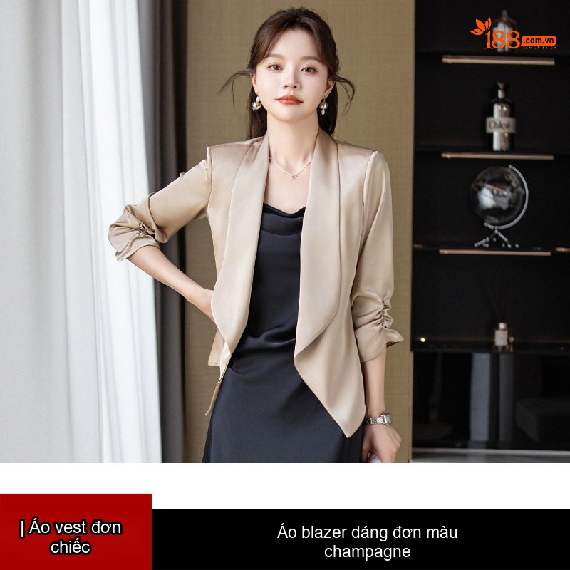 Áo Blazer Nữ Phong Cách Hàn Quốc Chất Liệu Cao Cấp Màu Champagne, Đen, Trắng