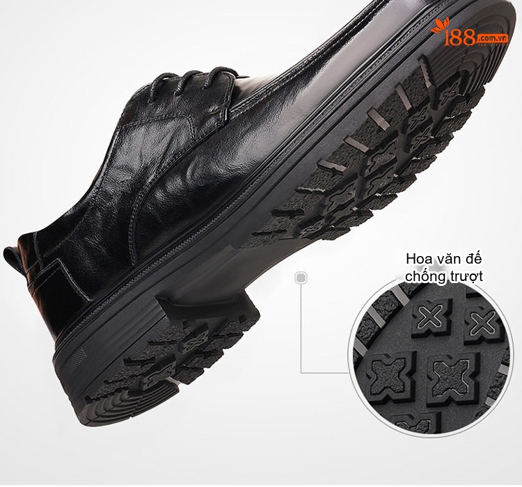 Giày Tây Buộc Dây Nam Da Bò Chiều Cao Đế Khoảng 3.5cm Màu Đen chi tiết 12