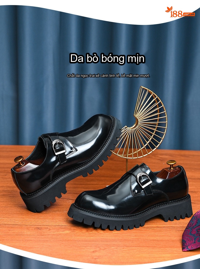 Giày Tây Monk Strap Nam Da Bóng Chiều Cao Đế Khoảng 4cm Màu Đen, Nâu chi tiết 4