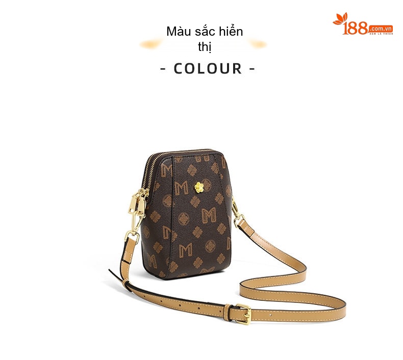 Túi Đeo Chéo Nữ Mini Nhỏ Gọn Họa Tiết Chữ Màu Nâu chi tiết 4