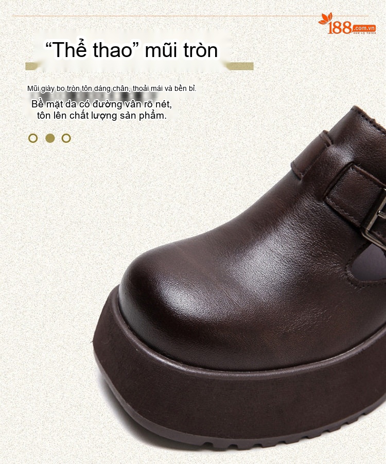 Giày Mary Jane Nữ Da Bò Đế Dày Chiều Cao Đế Khoảng 5cm Màu Đen, Nâu chi tiết 5