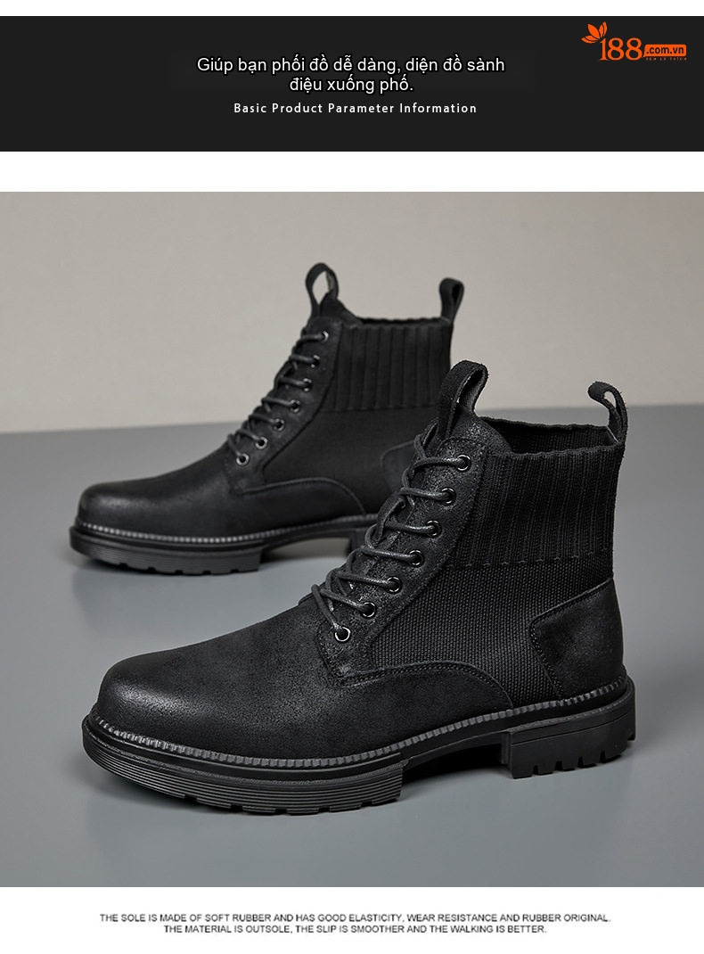Giày Boot Martin Nam Cổ Cao Phong Cách Anh Quốc Đế Dày chi tiết 13
