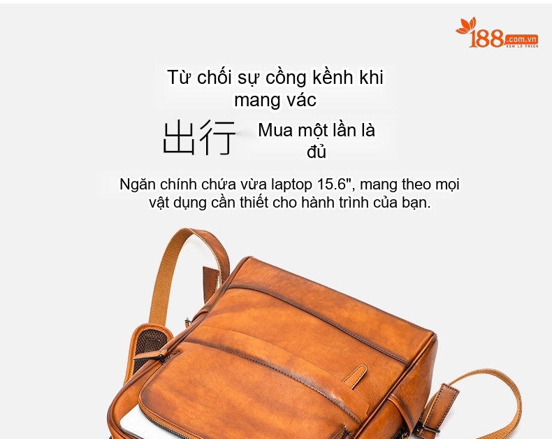 Balo Du Lịch Da Bò MASIWEI, Balo Laptop Da Thật Phong Cách Retro Màu Nâu chi tiết 27