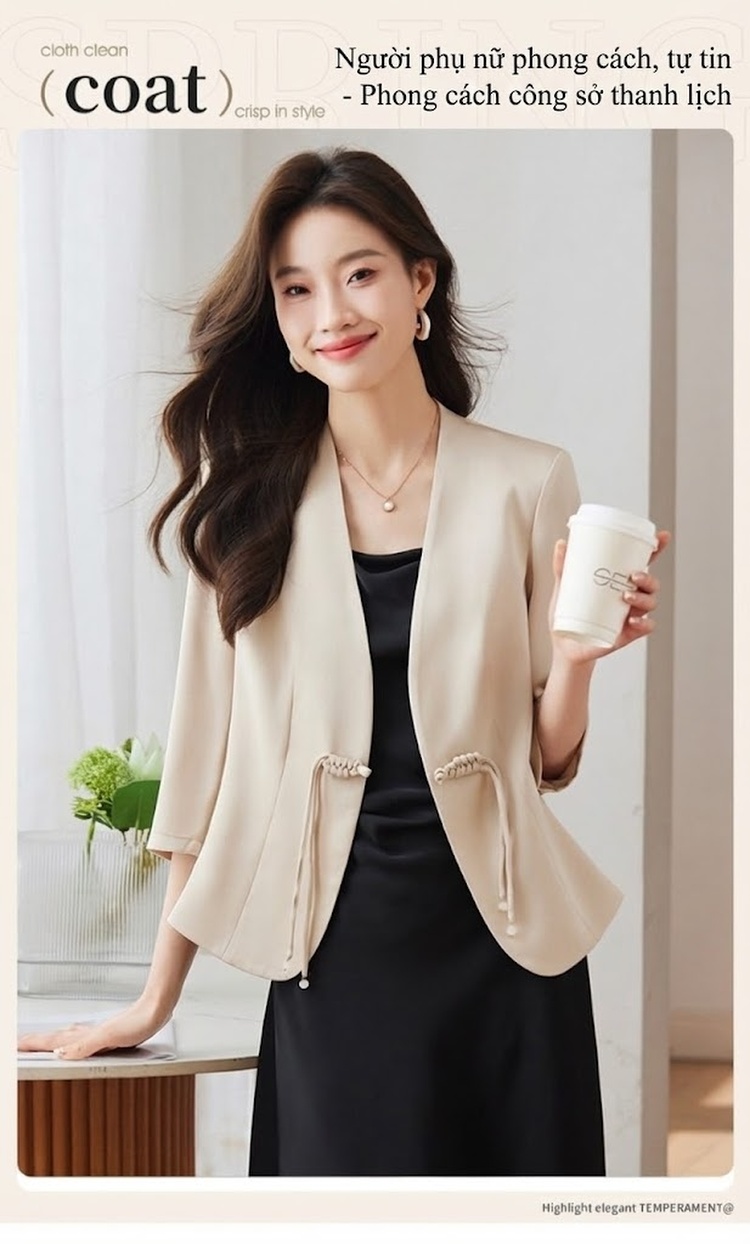 Áo Vest Blazer Nữ Tay Lỡ Phong Cách Hàn Quốc Màu Champagne, Trắng, Đen chi tiết 1