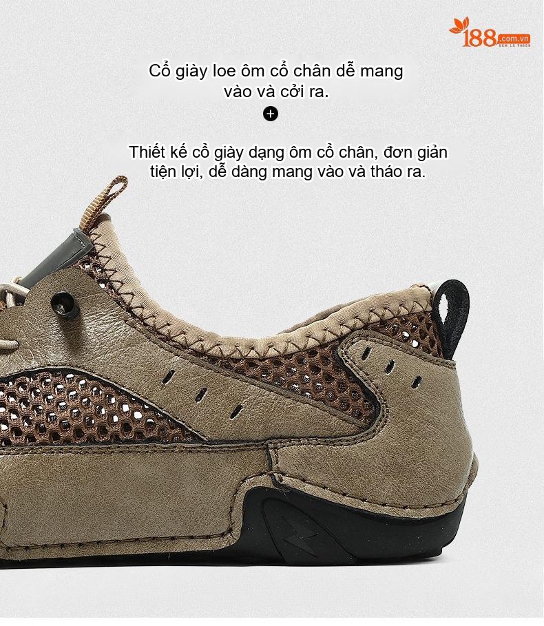 Giày Thể Thao/Sneaker Nam Da Bò Lưới Thoáng Khí Chiều Cao Đế Khoảng 3cm Màu Nâu, Xám, Đen chi tiết 10