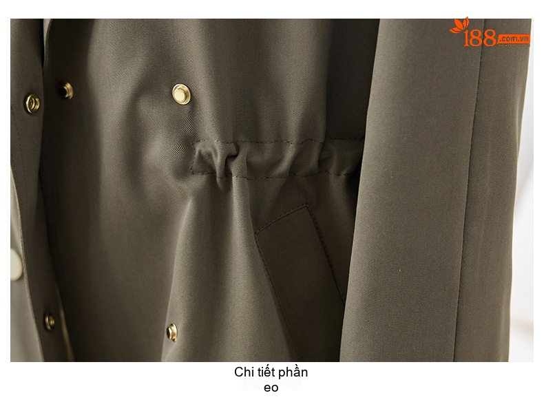 Áo Khoác Gió Nữ Dáng Ngắn Chiết Eo Dây Rút Phong Cách Hàn Quốc Màu Xanh Olive chi tiết 31