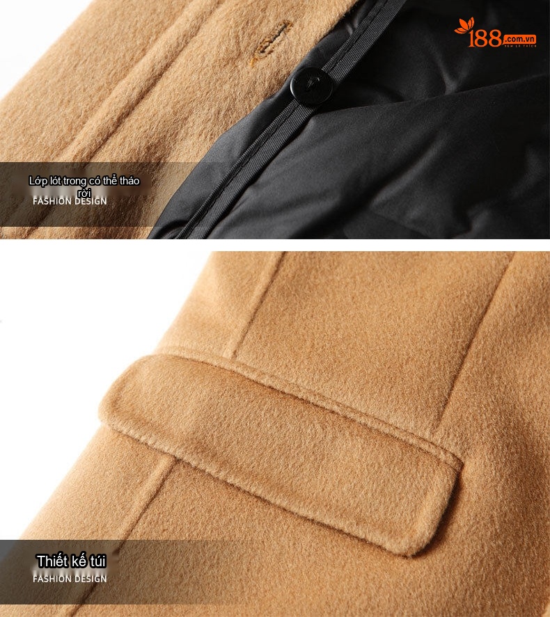 Áo Blazer Nam Len Lông Cừu Áo Vest Công Sở Thu Đông Lót Lông Vũ Màu Be chi tiết 19