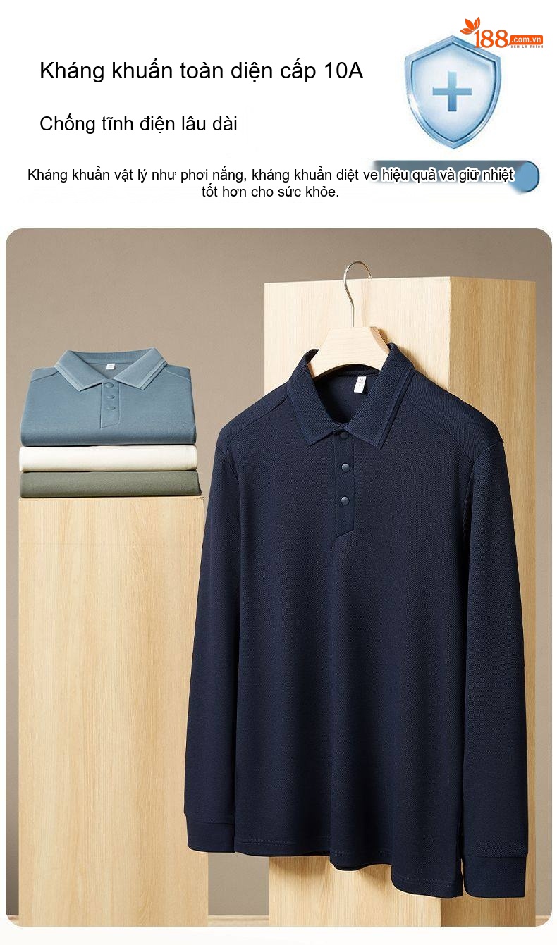 Áo Polo Nam Dài Tay Thu Đông Chất Liệu Lụa Tằm Pha Len Màu Xanh, Kem, Navy, Olive... chi tiết 3