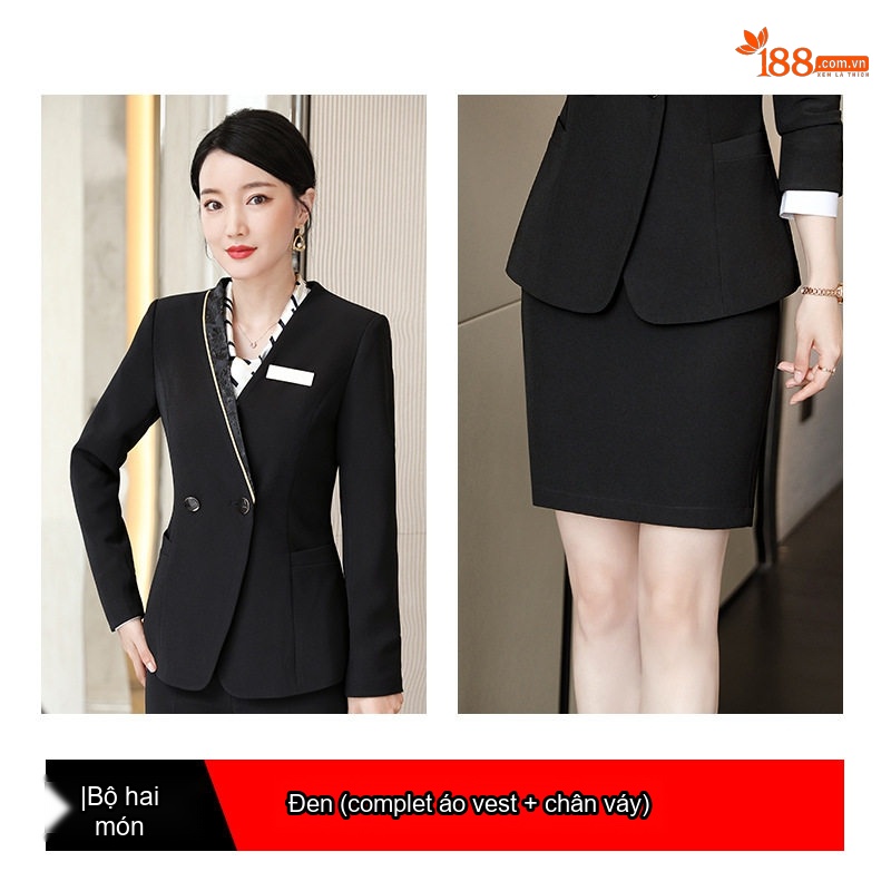 Bộ Vest Công Sở Nữ Quần Dài/Chân Váy Áo Blazer Thanh Lịch Màu Đen, Xanh Dương, Tím