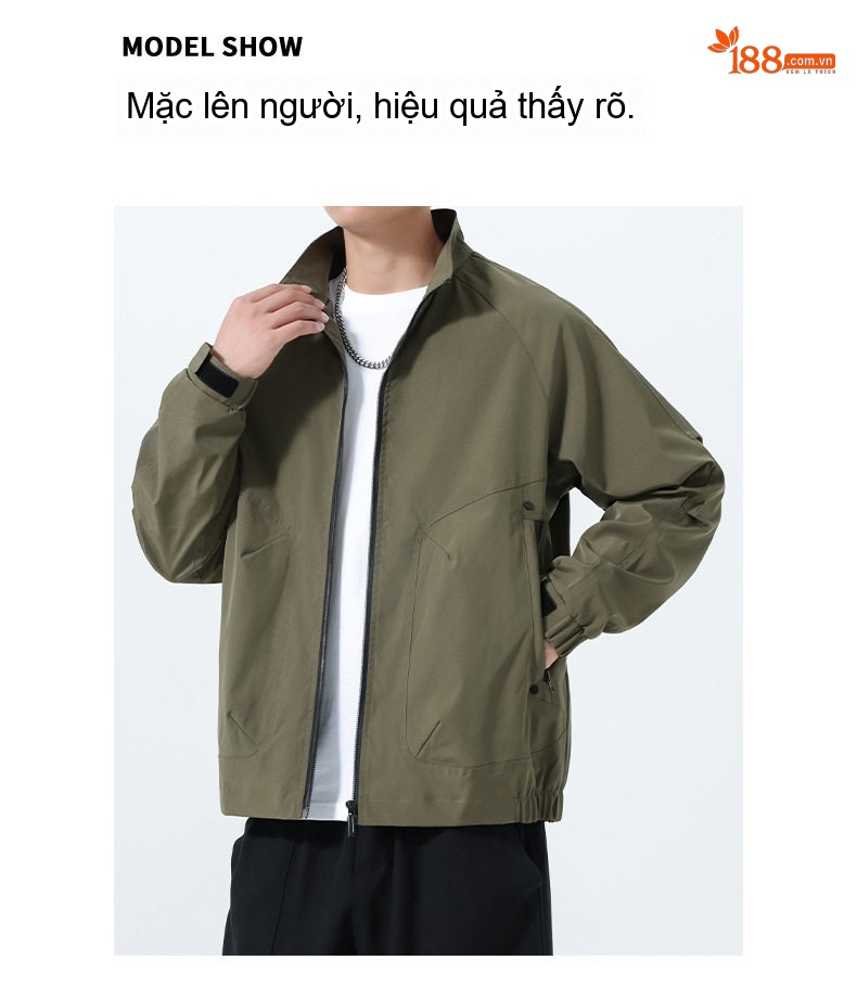 Áo Khoác Bomber Nam Cổ Trụ Phong Cách Công Sở Màu Đen, Kem, Xanh Rêu chi tiết 25