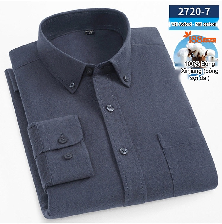 Áo Sơ Mi Tay Dài Nam Cotton Oxford Dáng Ôm Màu Trắng, Xanh Dương, Xám, Xanh Lá... chi tiết 32