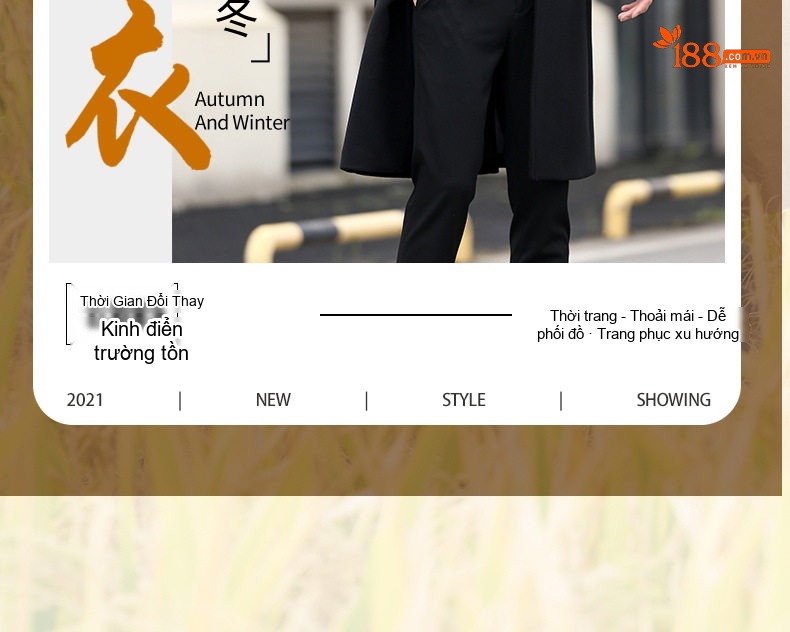 Áo Khoác Dạ Nam Dáng Dài Business Casual Màu Đen, Xám chi tiết 2