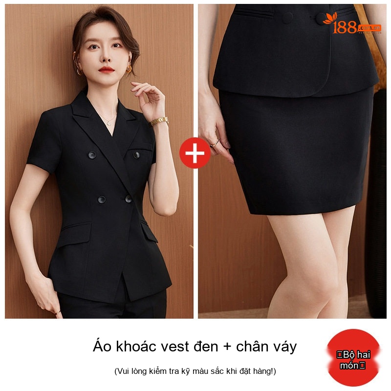 Bộ Vest Công Sở Nữ Tay Ngắn Màu Đen, Hồng, Xanh Navy