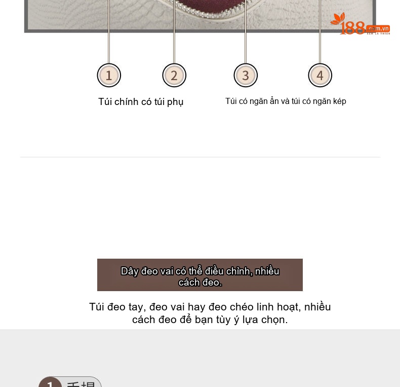 Túi Đeo Vai/Đeo Chéo Nữ Da Bò Phong Cách Âu Mỹ Cổ Điển Màu Đen, Trắng chi tiết 12
