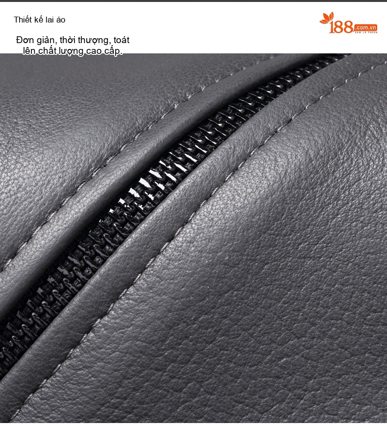Áo Khoác Da Thật Nam Dáng Ôm Cổ Trụ Da Dê Haining Màu Đen, Xám chi tiết 23