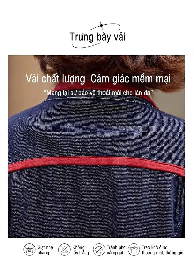 Set Áo Khoác Jean Nữ Cổ Bẻ Tay Dài Quần Ống Rộng Màu Xanh Jean chi tiết 10