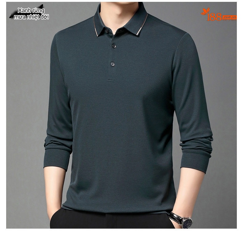 Áo Polo Nam Dài Tay Thương Mại Dệt Kim Cổ Bẻ Màu Đỏ Rượu, Xám, Xanh Đen, Đen... chi tiết 22