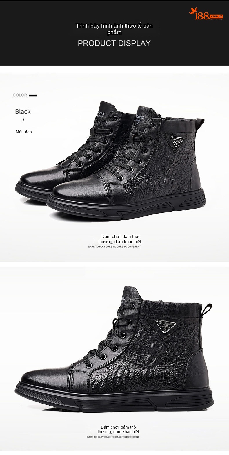 Giày Boot Martin Nam Da Bò Cao Cổ Phong Cách Anh Quốc Chiều Cao Đế Khoảng 3cm Màu Đen chi tiết 14