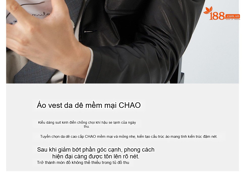 Áo Khoác Blazer Da Cừu Nam Kiểu Vest Công Sở Cao Cấp Màu Đen chi tiết 2