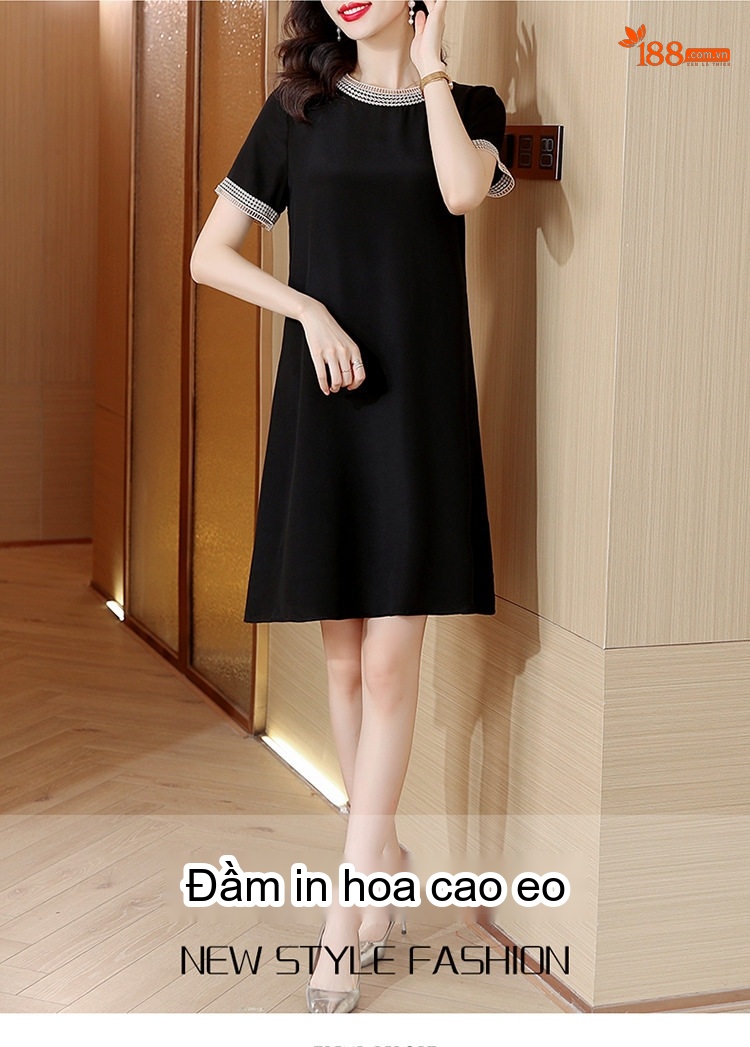 Váy Suông Nữ Lụa Tằm Tơ Tay Ngắn Dáng Rộng Màu Đen chi tiết 3