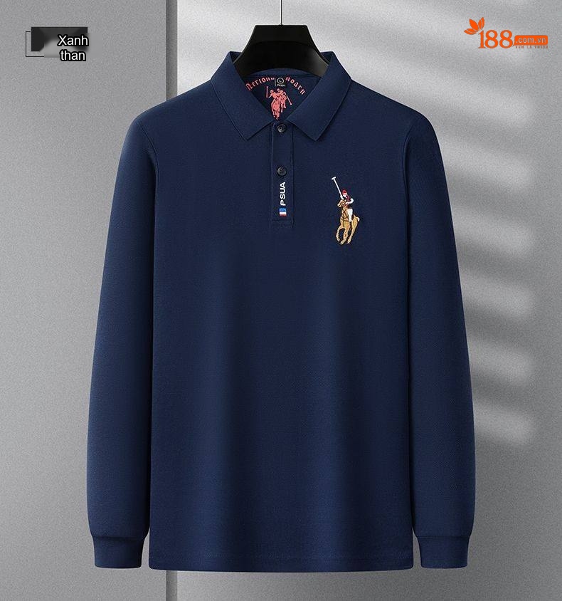 Áo Polo Nam Tay Dài Cotton Cổ Bẻ Phong Cách Doanh Nhân Màu Xanh Lá, Đen, Xanh Dương, Kem... chi tiết 26