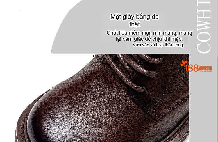 Boot Martin Nữ Da Bò Gót Vuông Chiều Cao Đế Khoảng 5cm Khóa Kéo Bên Hông Màu Đen, Nâu chi tiết 3