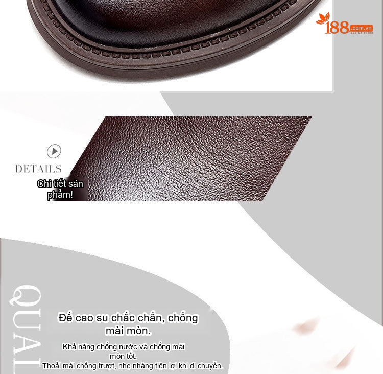 Boot Martin Nữ Da Bò Gót Vuông Chiều Cao Đế Khoảng 5cm Khóa Kéo Bên Hông Màu Đen, Nâu chi tiết 4