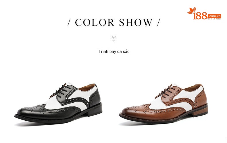 Giày Tây Buộc Dây Nam Da Thật Brogue Phối Màu Chiều Cao Đế Khoảng 3cm Màu Đen, Trắng, Nâu chi tiết 2