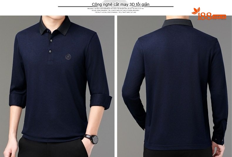 Áo Thun Polo Nam Tay Dài Cashmere Cổ Bẻ Phong Cách Doanh Nhân Màu Đen, Xám, Xanh Navy chi tiết 18