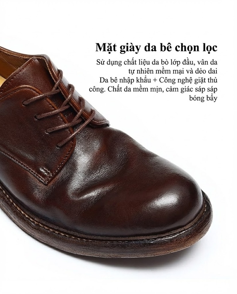 Giày Tây Buộc Dây Nam Da Thật Đế Da Chiều Cao Đế Khoảng 3cm Màu Nâu chi tiết 6