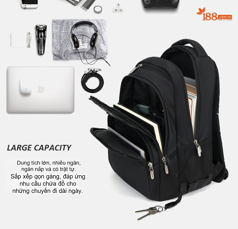 Balo Nam Cá Tính Chống Nước Cho Học Sinh Cấp 2 3, Thanh Niên, Túi Đựng Laptop Phong Cách Âu Mỹ Màu Đen chi tiết 11