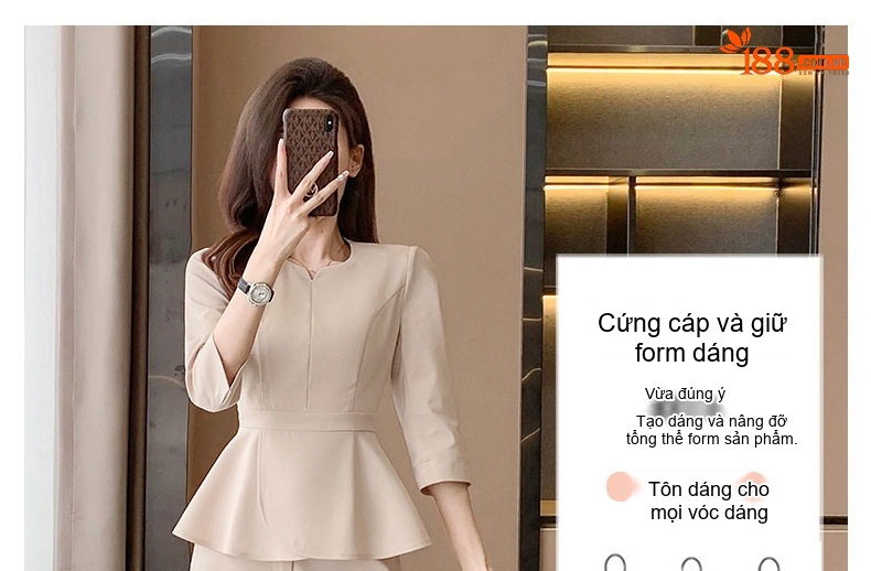 Bộ Vest Công Sở Nữ Tay Lỡ Thiết Kế Peplum Thanh Lịch Màu Be, Đen, Xanh Navy chi tiết 14