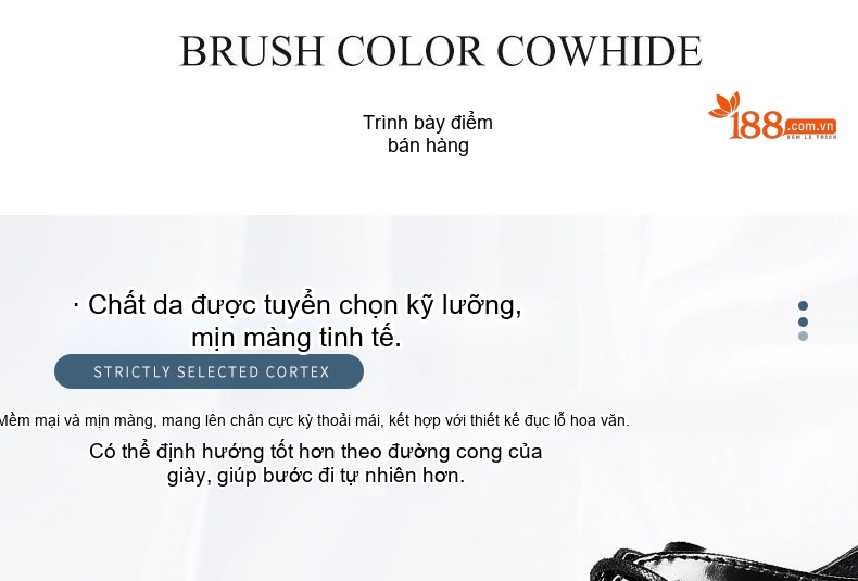 Giày Tây Buộc Dây Nam Da Bò Brogue Chiều Cao Đế Khoảng 3cm Màu Đen, Xanh chi tiết 4