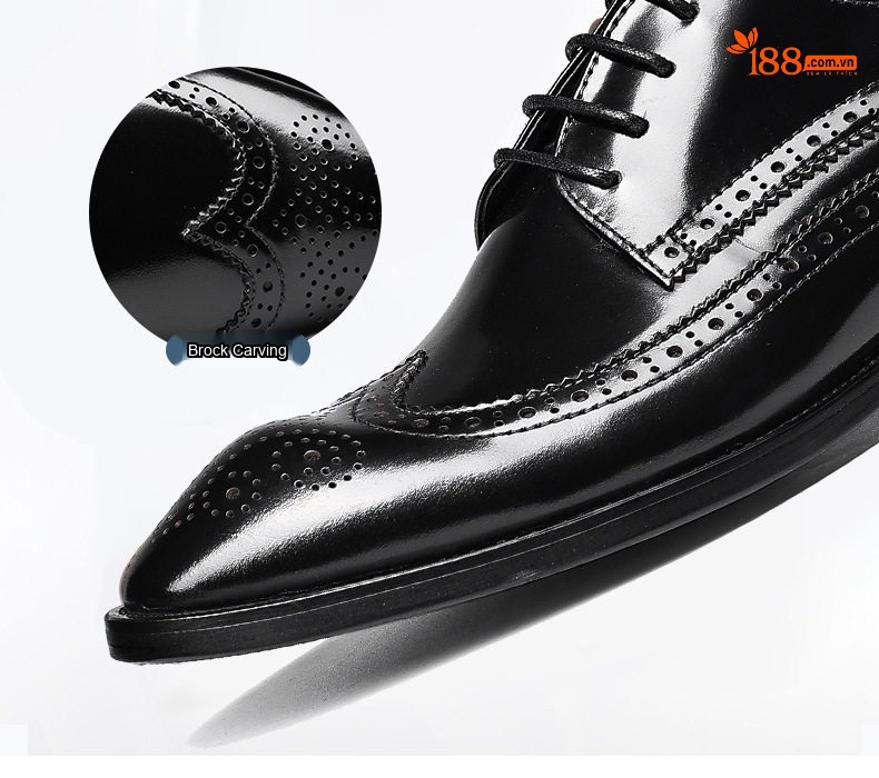 Giày Tây Buộc Dây Nam Da Bò Brogue Chiều Cao Đế Khoảng 3cm Màu Đen, Xanh chi tiết 5