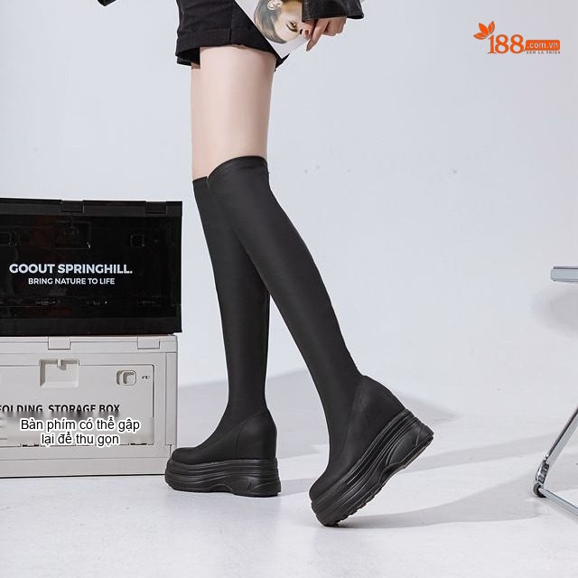 Boot Nữ Cổ Cao Qua Gối Đế Dày Chiều Cao Đế Khoảng 11cm Màu Đen, Trắng Kem