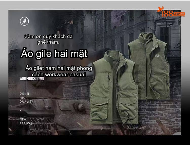 Áo Gile Nam Hai Mặt Lót Lông Dày Dặn Nhiều Túi Phong Cách Công Sở Màu Be, Xanh Rêu, Xám, Xanh Navy chi tiết 29