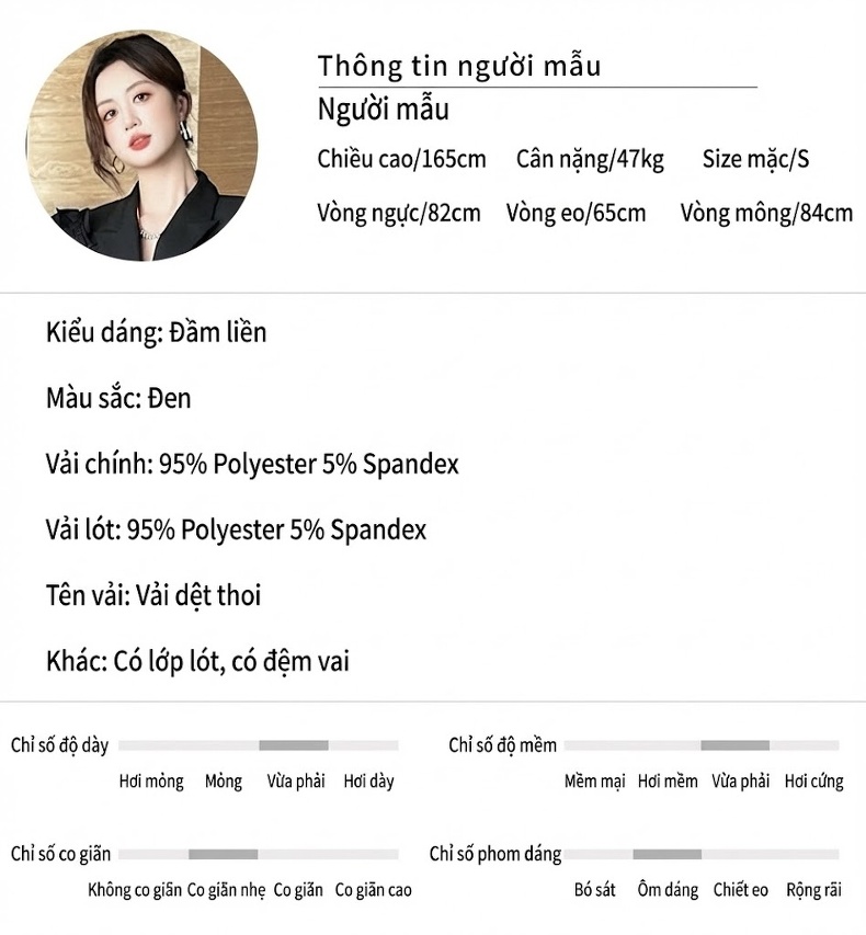 Váy liền thân Nữ Công Sở Dáng Ôm Tay Dài Đính Hoa 3D Khóa Kéo Màu Đen chi tiết 2