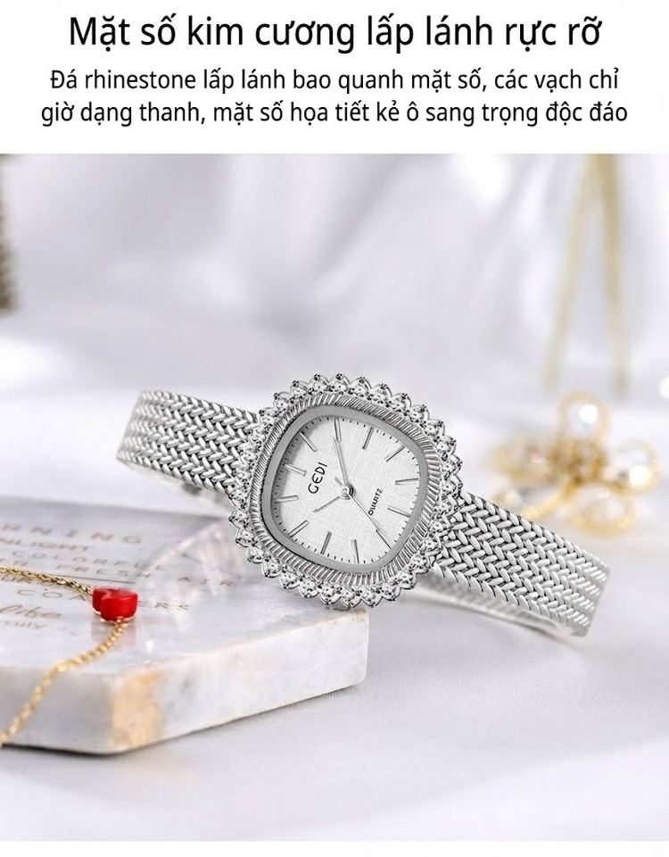 Đồng Hồ Nữ Codedi Dây Kim Loại Mạ Vàng Đính Đá Phong Cách Cổ Điển chi tiết 2