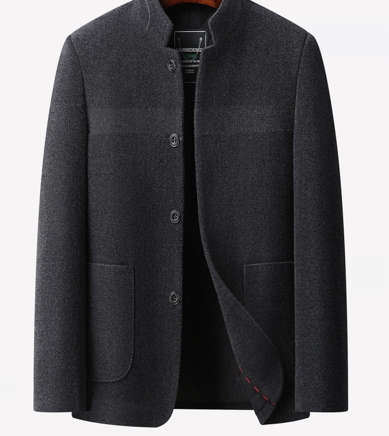 Áo Khoác Dạ Nam Trung Niên Cổ Trụ Dáng Dài Vừa Phong Cách Business Casual Màu Xám Đậm, Nâu chi tiết 6