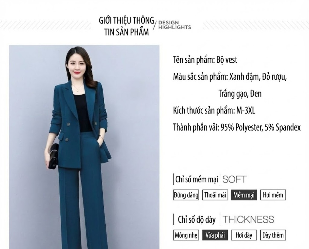 Bộ Vest Công Sở Nữ Dáng Ôm Phong Cách Thời Trang Màu Đen, Đỏ Rượu, Xanh, Trắng Kem chi tiết 1