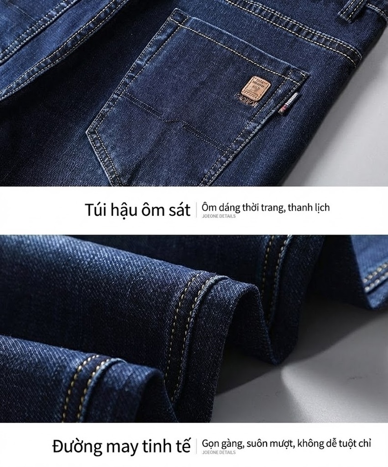 Quần Jeans Dài Nam Ống Đứng Co Giãn Thoải Mái Màu Xanh Dương Đậm chi tiết 26