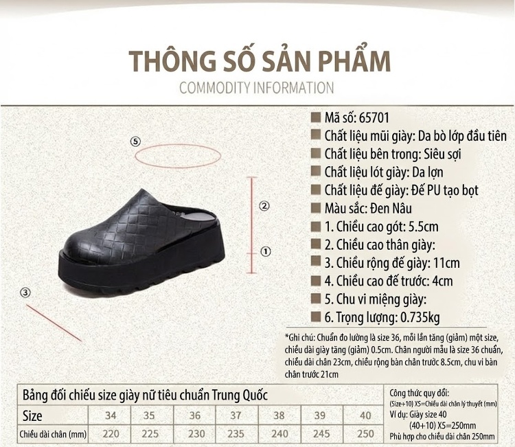 Dép Sục Nữ Đế Dày Da Bóng Chiều Cao Đế Khoảng 5cm Màu Đen, Nâu chi tiết 2