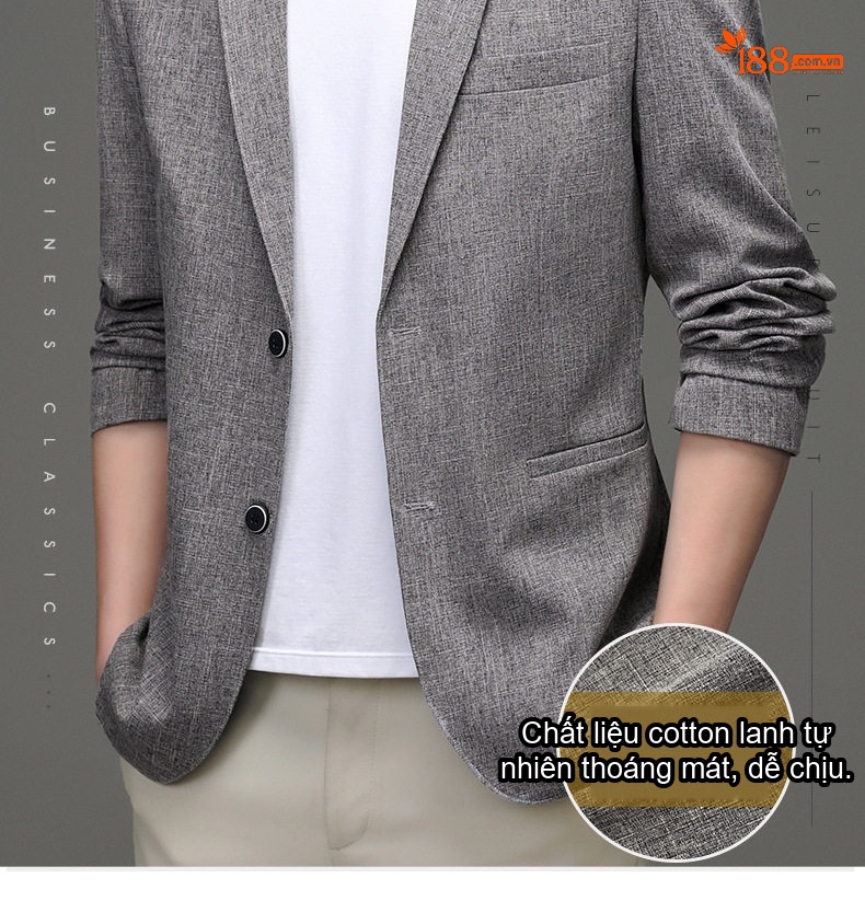 Áo Vest Nam Cotton Linen Mỏng Dáng Ôm Màu Xám chi tiết 2